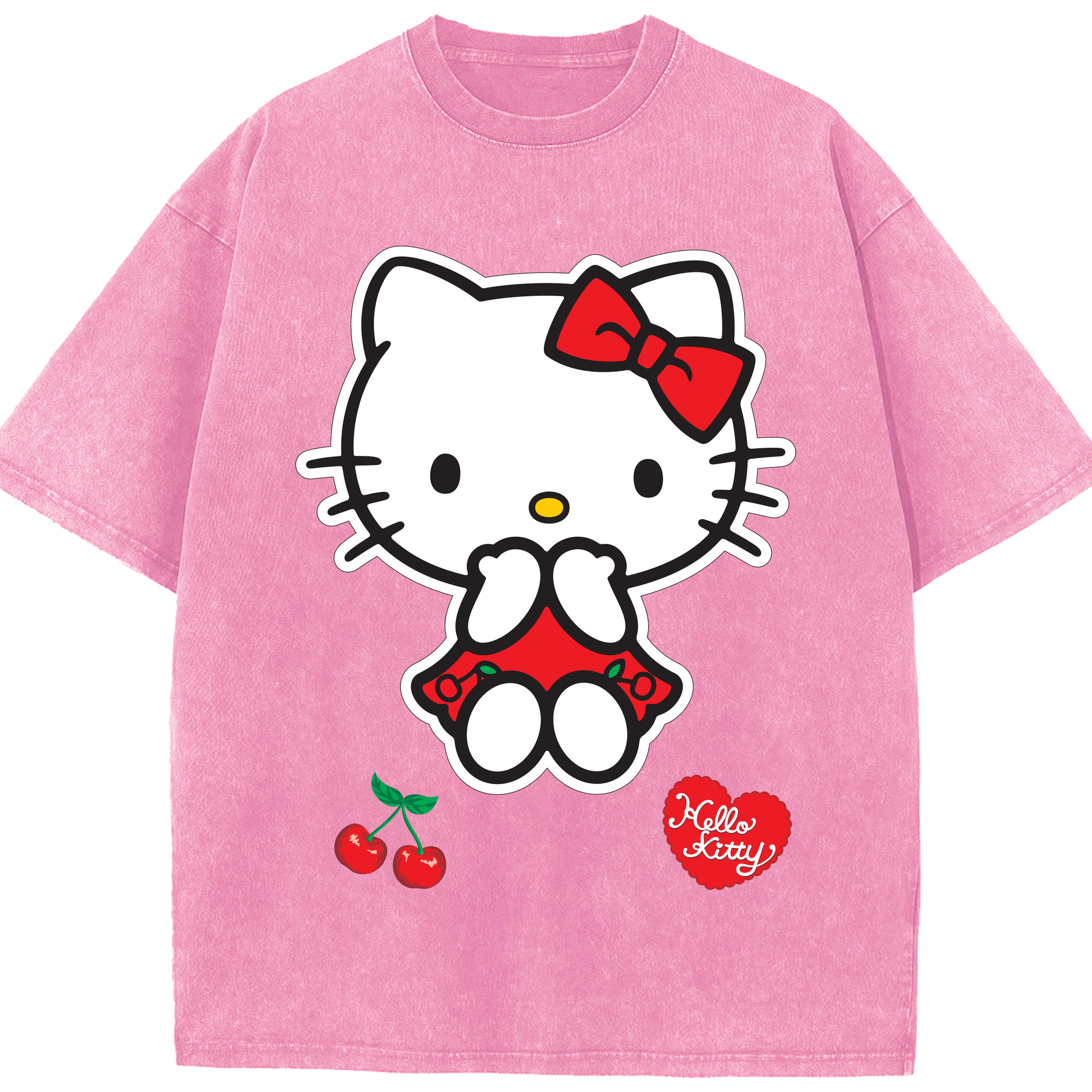 （画像用） Hello Kitty ハローキティ 綿100% ヴィンテージ風 半袖Tシャツ（フロントプリント）